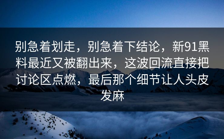 别急着划走，别急着下结论，新91黑料最近又被翻出来，这波回流直接把讨论区点燃，最后那个细节让人头皮发麻