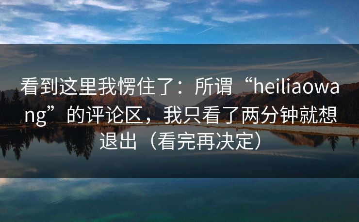 看到这里我愣住了：所谓“heiliaowang”的评论区，我只看了两分钟就想退出（看完再决定）